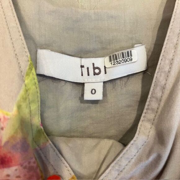 TIBI Floral Cotton Poplin Top Taupe Tropical Grasshoppers Women's Size 0 - Picture 10 of 14